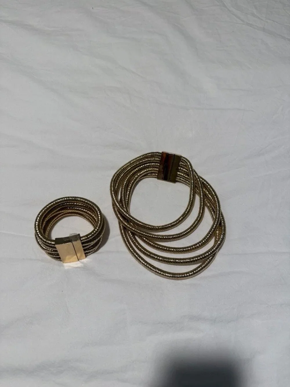 Gold Multi-Strand Bracelet Necklace Matching Jewelry Set